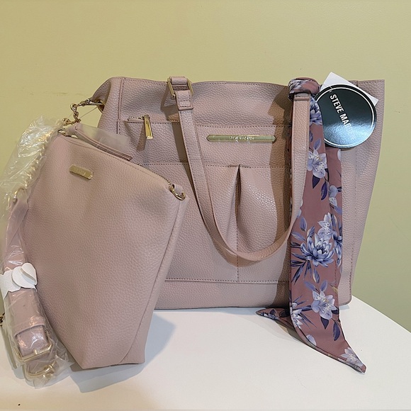 NWT Steve Madden Blush Tote Handbag (includes insert, scarf, & longer handle) - Picture 2 of 13